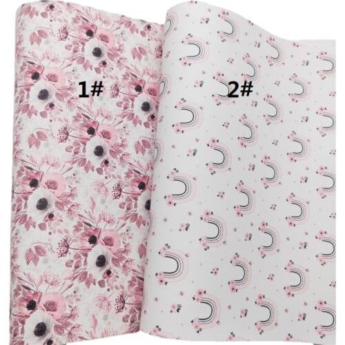 Rainbow Flowers Printed Synthetic Faux Leather Fabric Sheets Felt Backing Vinyl Fabric For Bows Earrings Bags DIY 21X29CM 6S76