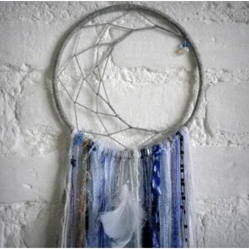 Blue dream catcher, grey dreamcatcher, crescent moon dream catcher, boho chic dreamcatcher, boy nursery decor