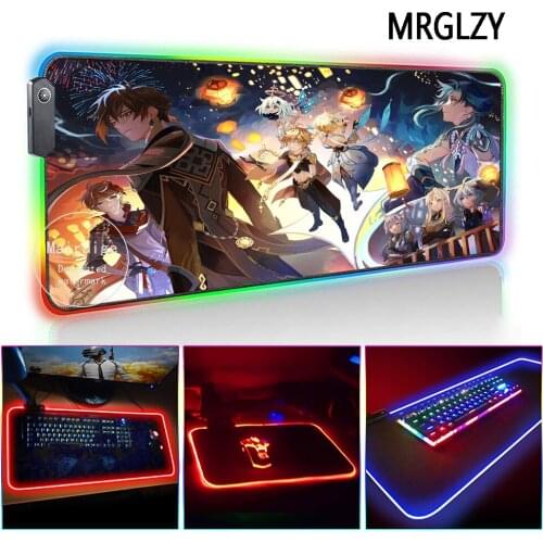 MRGLZY Drop shipping Multi-size Genshin Impact LED Light RGB Gamer Gaming Accessories LargeMouse Pad DeskMat for Laptop Keyboard