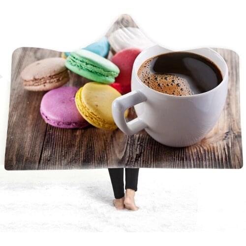 Dessert Cake Macaron Food Print Soft Warm Wearable Fleece Throw Hoodie Blankets Home Sofa Camping Cloth Plush Blanket Tapestry