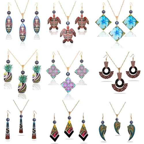 SophiaXuan Hawaiian Polynesian Jewelry Sets Long Chain Necklace Earring Set Fashion Pineapple Turtle Pendant Acrylic for Women
