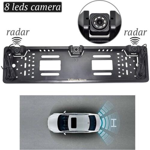 New Arrival EU Car License Rearview Camera Plate Frame Russian license plate camera Two Reversing Radar Parking Sensors