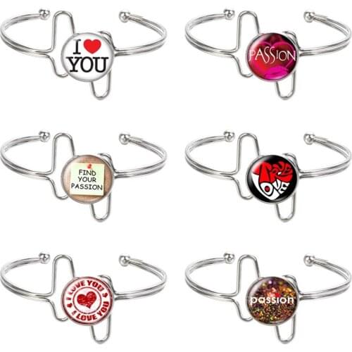 New Planted silver color/golden Cuff Glass Cabochon Love passion Hearts Bangle Bracelet For Women jewelry Gift ZB0296/0297