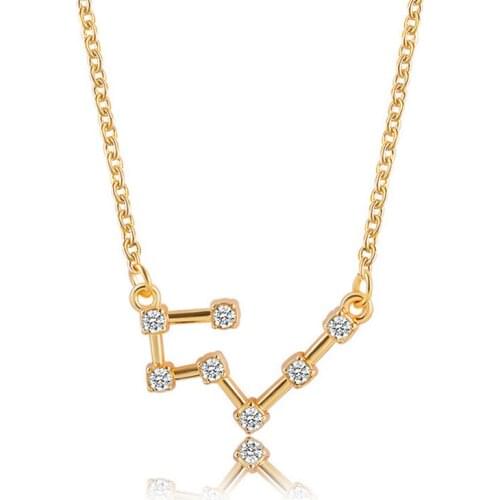 Poputton 12 Zodiac Gold Silver Color Necklaces & Pendants Jewelry Men Women Rhinestone Chain Necklace Collier Femme 2019