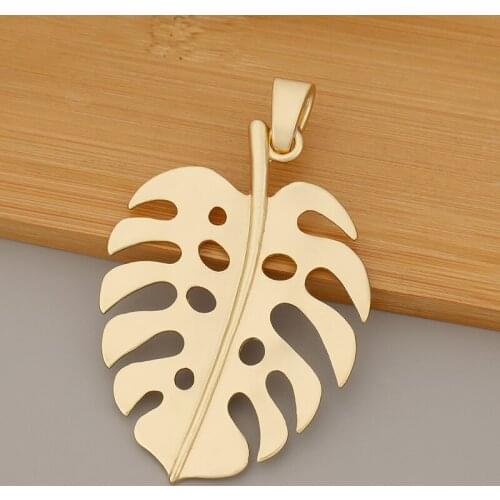 5pcs/Lot Matt Gold Large Monstera Leaf Charms Tropical Palm Leaves Pendants for Necklace Jewelry Making 84x51mm