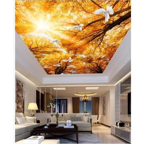 Custom photo wallpaper 3D stereoscopic Golden Sunshine Treetop pigeons living room bedroom ceiling 3d wallpaper mural ceiling