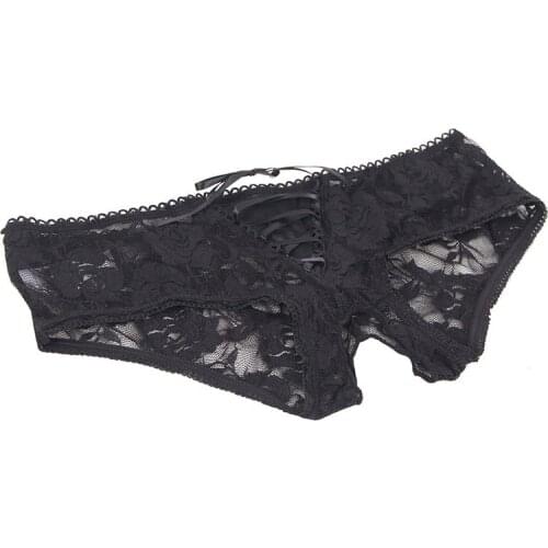 Orn Sex Underwear Large Size Black White Lace Transprent Panties With Holes Erotic Open Crotch Thongs G strings For Men Women