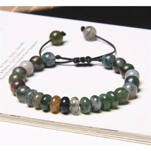 Natural Stone Strand Beads Bracelet Wheel Abacus Shape Moss Agates Amethysts Braided Bracelets For Women Men Creative Pulsera