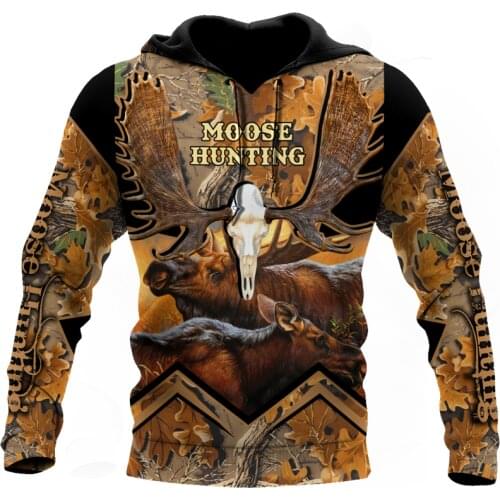 The most fashionable Moose Hunting Sweatshirt 3D print Unisex casual Zip Hoodie casual Street hip hop Hoodie