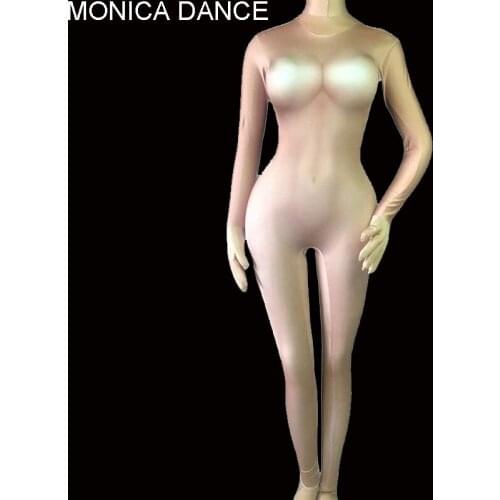 Sexy Stage Nude Jumpsuit Long Sleeve Printed Leggings Female Singer Costume Nightclub Womens Dance Party Cosplay Show Jumpsuit