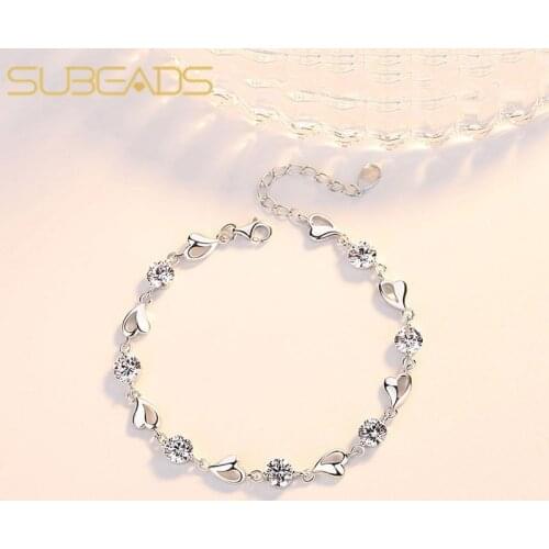 Subeads 925 Sterling Silver Crystal Rhinestone Multi Heart Charm Bracelet For Women Pulserias Link Chain Bracelet Fine Jewelry
