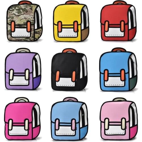Creative Women 2D Drawing Backpack Cartoon School Bag Comic Bookbag for Teenager Girls Daypack Travel Rucksack