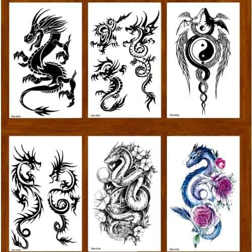 Six Styles Dragon Temporary Tattoo Stickers Tatoo Men henna Tatoo body art tattoo Waterproof temporary tattoos Kit Tattoo Art
