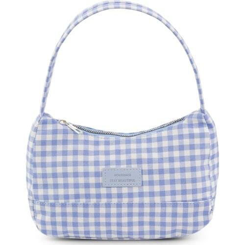 Women Gingham Blue Baguette Bag 197 luxury designer handbag shoulder luxury brand evening mini