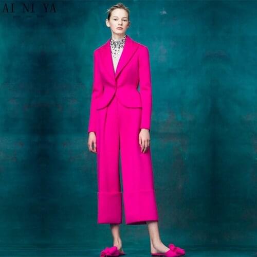 NEW fashion fuchsia 2 piece set women business suits formal office suits work ladies trouser suits womens tuxedo blazer set