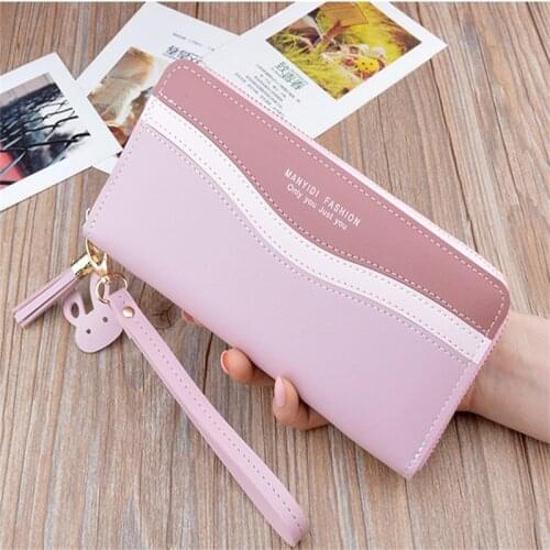 Womens Wallet Clutch Packet Long Zipper Tassel Korean Fashion Contrast Color Wallet Large Capacity Purse Phone Bag Wallet Women