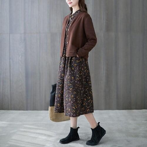 Temperament Two-Piece Set Dresses Female 2021 New Spring Women Loose Large Size Vintage Floral Dress And Long Sleeve Coat aq124