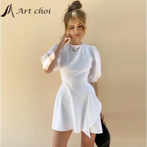 2021 Summer French Cotton Linen Puff Sleeve Ruffle Dress Women Backless Party Mini Vestido A-Line Elegant Sexy Princess Dresses