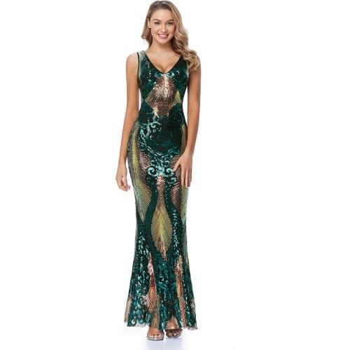 V Neck V Back Sleeveless Formal Dress Sequins Women Evening Dress Floor Length Party Prom Dresses XUCTHHC 2021 Vestidos