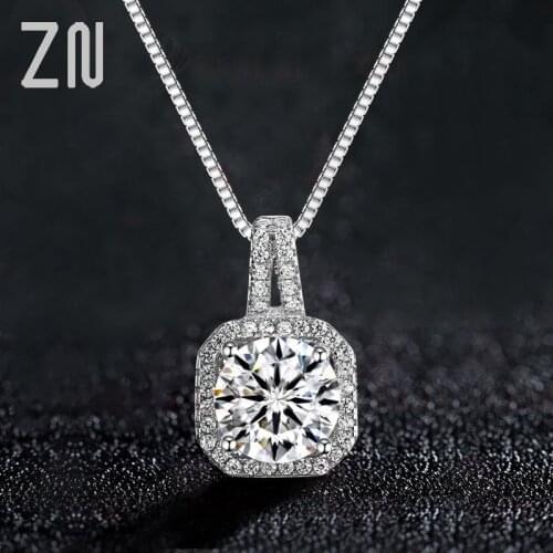 ZN Fashion Silver Plated Super Shining Square Design Cubic Zircon Necklace Pendant For Women Bridal Wedding Jewelry