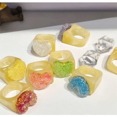 10 pieces inner size17mm mixcolor Resin Ring Cute finger Rings For Women girls Jewelry europe fashion trendy 2021 new wholesale