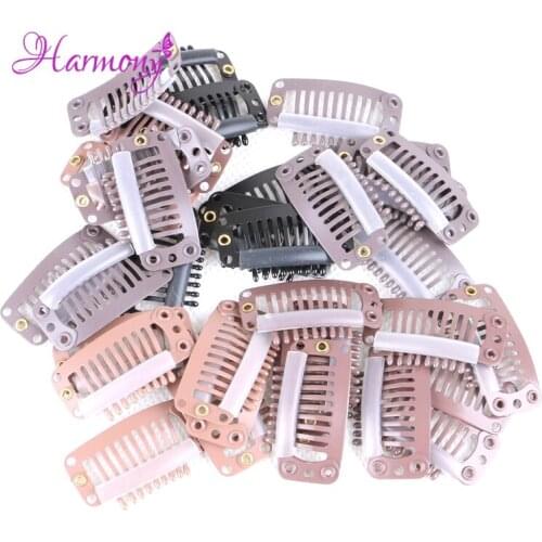 150 pieces/lot 32mm 9 Teeths Hairpins Snap Clips For False Hair Extensions Weft Clips For Women 6 colors for choice