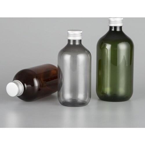 300ml 500ml 12pcs/lot Gray/Brown/Green Empty Cosmetic Bottle With Black Aluminum Screw Caps, Toner Container Oil Plastic Bottles