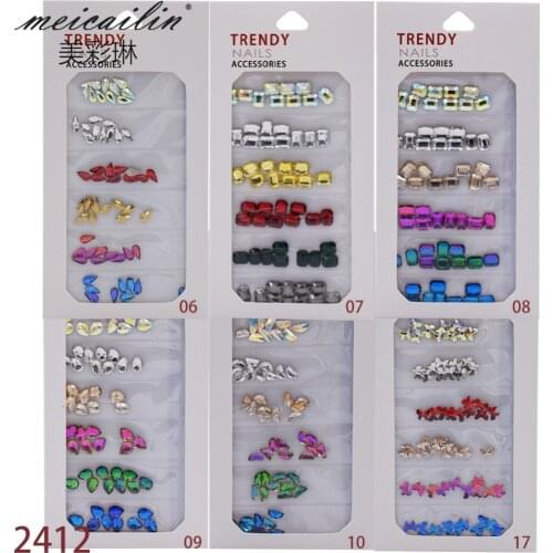 1 Pack 60pcs Multi-color Diamond Shiny Rhinestones for Nail Mixed Glass Crystal Flatback 3D Nail Art Decoration Charms Tool Set