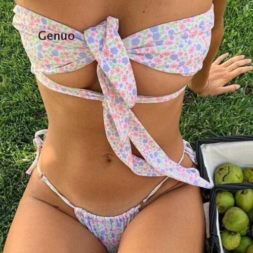 Hollow Out Bikini Solid Color Swimsuit Women Bqiuini Bandage Bikini Set Bathing Suit Women Bikinis 2021 Swimwear Push Up Swimsui