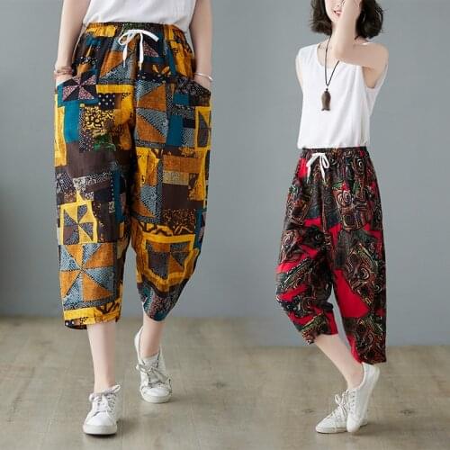 Summer Women Yoga Pant Linen Loose Printed Sweatpants Bloomers Female Jogger Exercise Athletic Gym Casual Running Pant Trousers