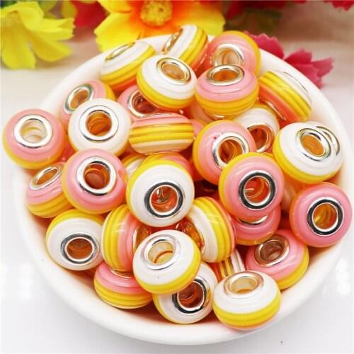 20pcs New Rainbow Stripe 5mm Big Hole Round Spacer Beads for Jewelry Making Fit Pandora Bracelet Bangle Snake Chain Necklace