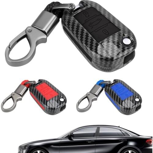 For Peugeot 3008 308 RCZ 508 1Set ABS Carbon Fiber Car Key Case Cover With keychain for Citroen C4 CACTUS C5 C3 C6 C8 Picasso