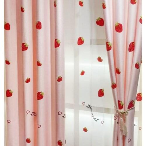 Strawberry Embroidered Childrens Curtains for Living Room Pink Window Curtain for Girls Bedroom Pink Princess Room Curtain