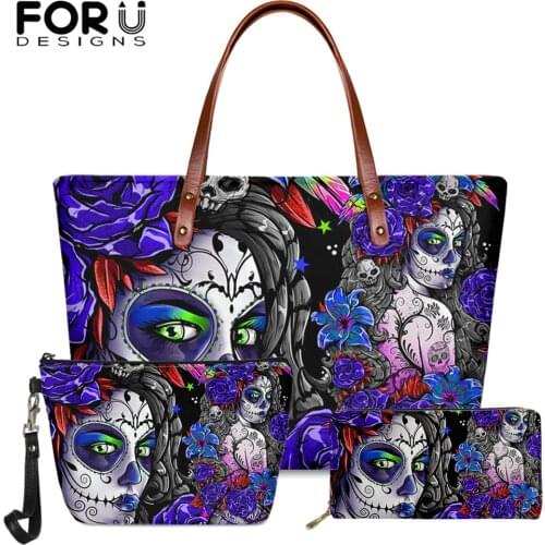 FORUDESIGNS 2021 Stylish Gothic Skull Girl Printing Shoulder Bags for Women Large Capacity Tote Bag Casual Handbag For Girl Gift