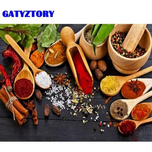 GATYZTORY Paint By Numbers HandPainted 60x75cm Framed On Canvas Kitchen Spice Oil Picture Home Wall Decoration Artcraft Gift