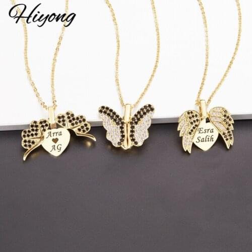 Hiyong Custom Name Necklace, Butterfly Personalized Letter Pendant Necklaces Zircon Pendants Custom Necklaces Jewelry Christmas