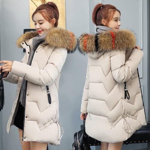 Women Winter cotton Coat Jacket Warm Hooded Big Fur Collar Parkas Casual Plus Size Loose Solid Long Coat Female Overcoat