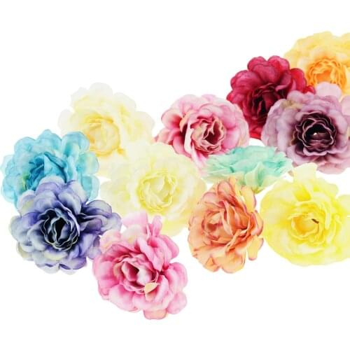 10PCS 5CM Artificial Flower Silk Spring Rose Head For Wedding Party Home Decoration DIY Wreath Gift Box Scrapbook Craft
