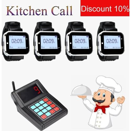 JINGLE BELLS 433.92MHZ 5 Watch Pager Receiver+ 1 Keyboard Transmitter Wireless Restaurant Kitchen Paging Calling System