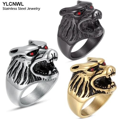 Guarantee Stainless Steel Wolf Head Rings Gold/Black Punk Biker Animal Ring For Men and Women Party Male Jewelry Birthday Gift