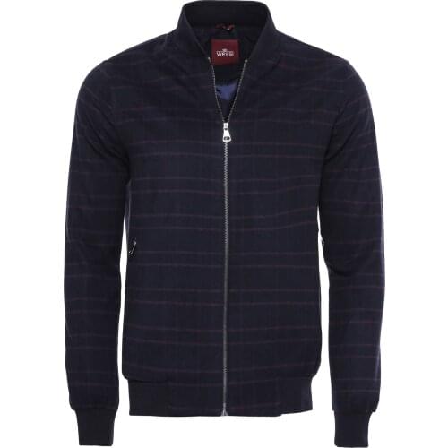 Navy Blue Striped Bomber Coat