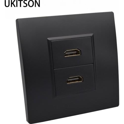 2 Ports Black Color HDMI Faceplate 86mm High Definition Multimedia Interface Socket For DVD HD TV Projector Plug Wall Panel
