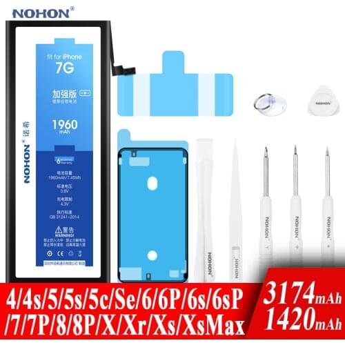 Nohon Battery For iPhone 4 4s 5 5s 5c Se 6 6s 7 8 Plus 6P 6sP 7P 8P X Xr Xs Max XsMax Standard Capacity Li-polymer Battery+Tools