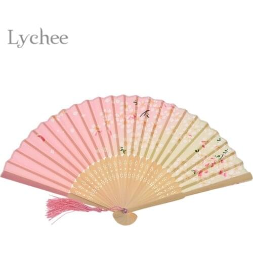 Lychee Life 1pcs Vintage Japanese Cherry Lace Hand Fan Folding Pocket Fan Pink Dancing Fans Event Party Favors Wedding Gifts