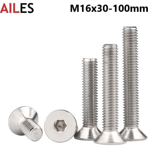 M16 Countersunk Hexagon Socket Bolts 16mm x 30 35 40 45 50 75 80 85 90 95 100mm 304 Stianless Steel Flat Head Allen Screws