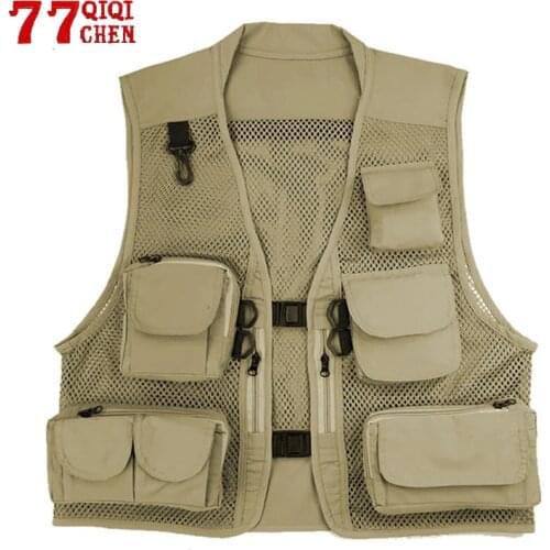 Mens Outdoor Fishing Vest Jacket Sleeveless Mesh Breathable Military Tactical Casual Multi-pocket Wearable Vests Coat Plus Size