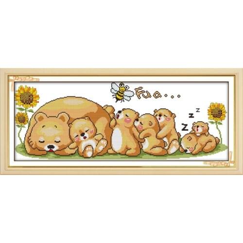 "Bear family in deep Sleep " cross stitch kit cartoon 14ct 11ct count print canvas stitching embroidery DIY handmade needlework