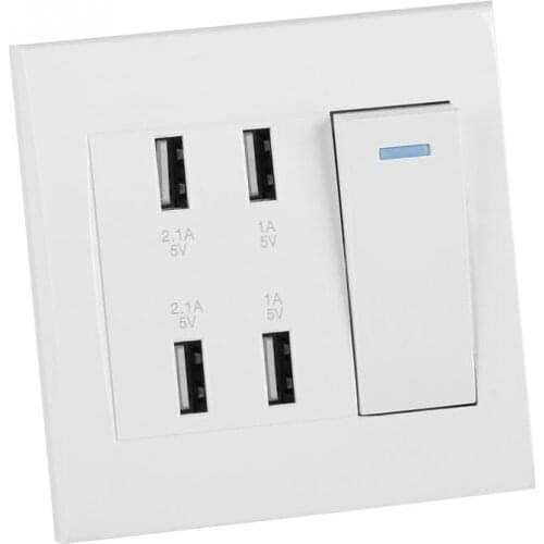 4 Ports USB Wall Mounted Power Socket 5V 4100mA Switch Control Charger Outlet AC 220~250V For Smart Phone Camera Digital Product