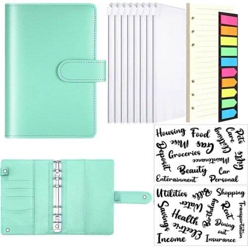 A6 PU Notebook Binder Budget Planning Notepad 6-Ring Binder Cover, Loose-Leaf Paper and Neon Page Maker Saving