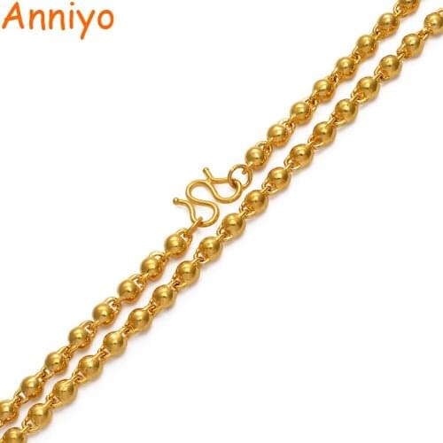 Anniyo Length 50cm, Width 6mm,Beads Necklaces for Women Ball Beaded Chain Necklaces Gold Color Jewelry #196906